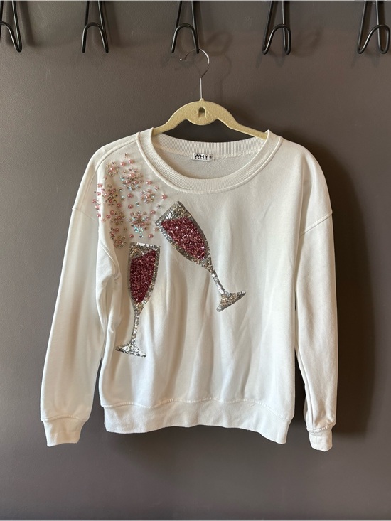 Sweaters - Champagne Glasses Embellished Sweatshirt - Medium